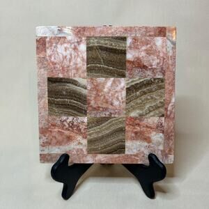 Vintage Marble Inlay Stone Trivet – Pink & Brown
